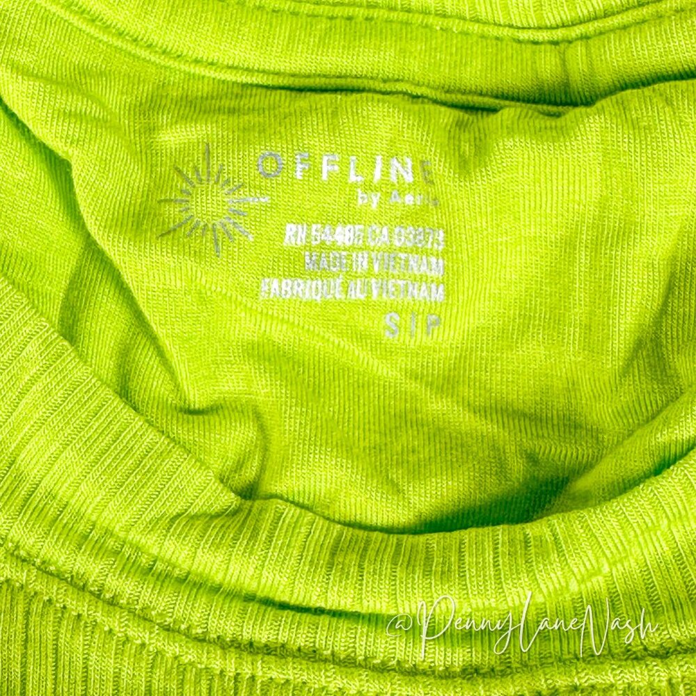 OFFLINE By Aerie Thumbs Up Tie Back Crop T-Shirt Neon Green - Picture 4 of 8